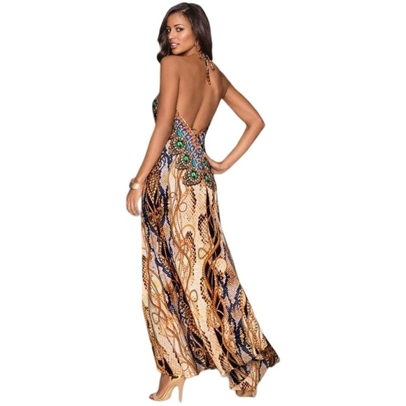 VENUS • Colorful Hi-Low Backless Multicolor Neck Tie V-Neck Dress - Picture 4 of 12